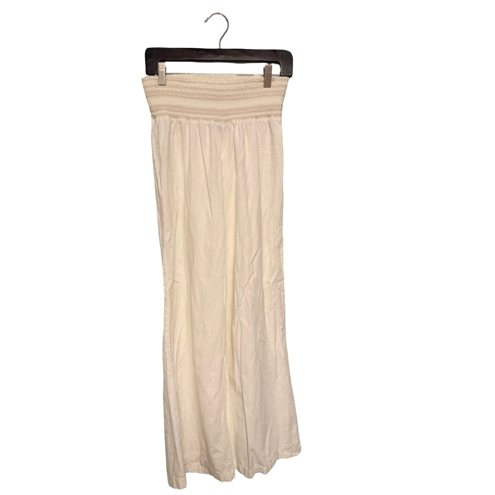 Rewash Linen Blend Smocked Waist Wide Leg Pants S Ivory Cream Coastal Boho Beach